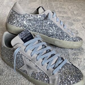 Golden Goose Silver Glitter Superstar Low-Top Sneakers